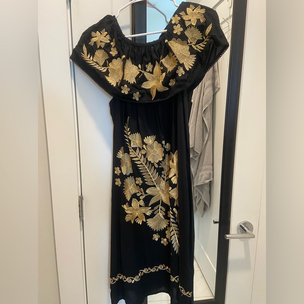 Embroidered Black and Gold Floral Dress size medium